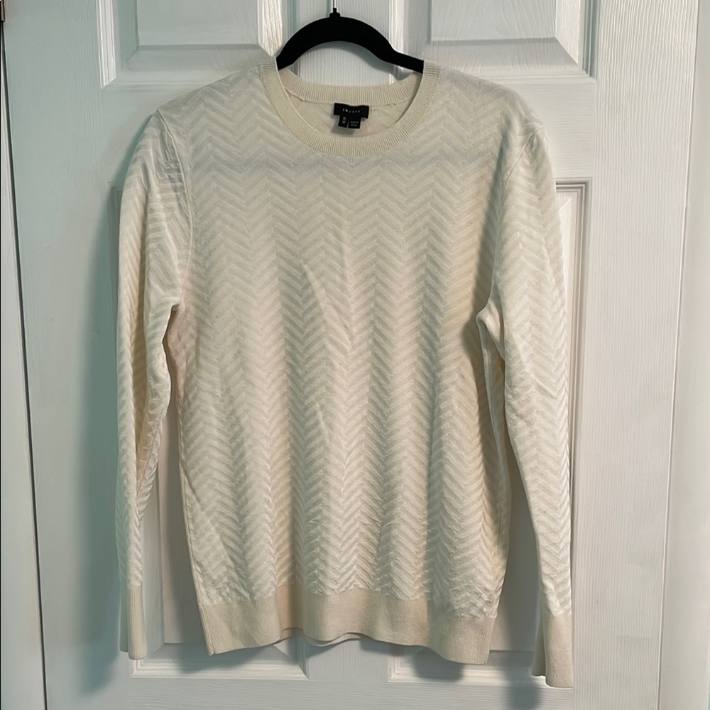 Theory Cream Chevron Knit Crewneck Sweater